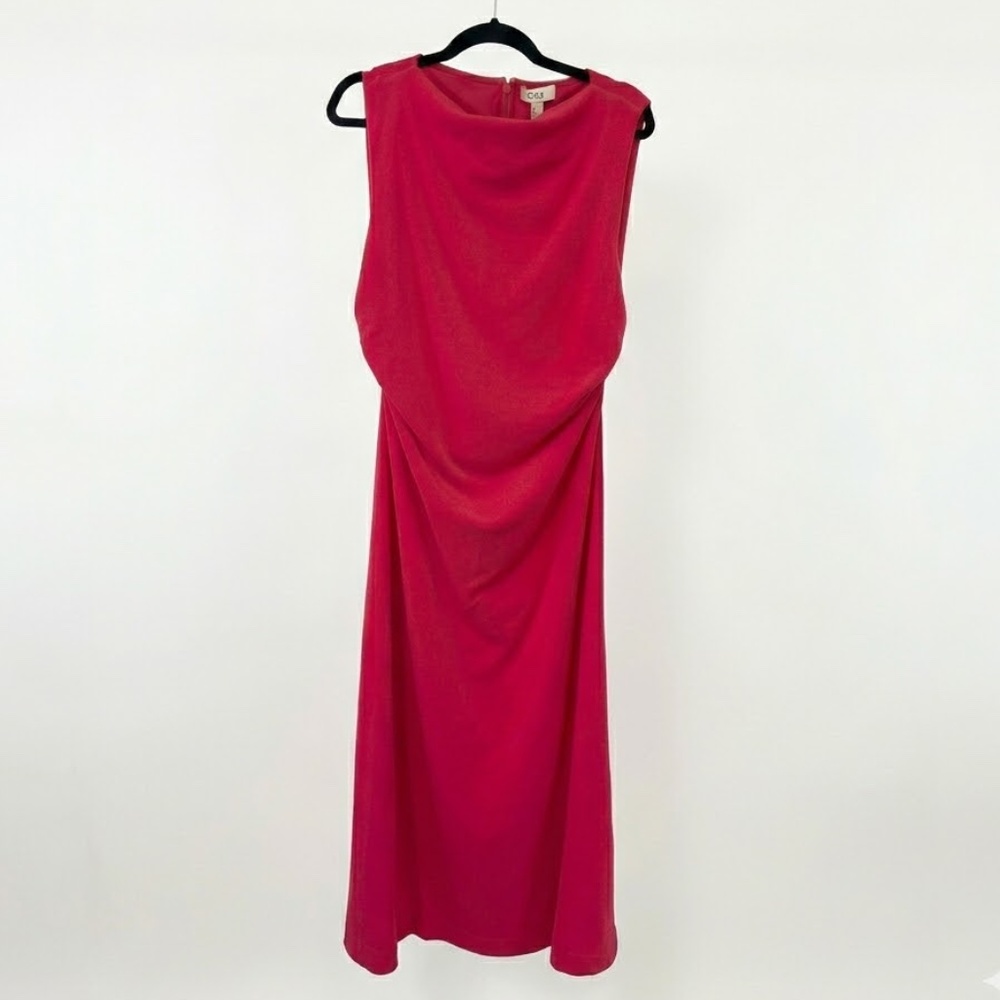 COS Terry Cloth Draped Midi Dress – Hot Pink – Size M – NWT